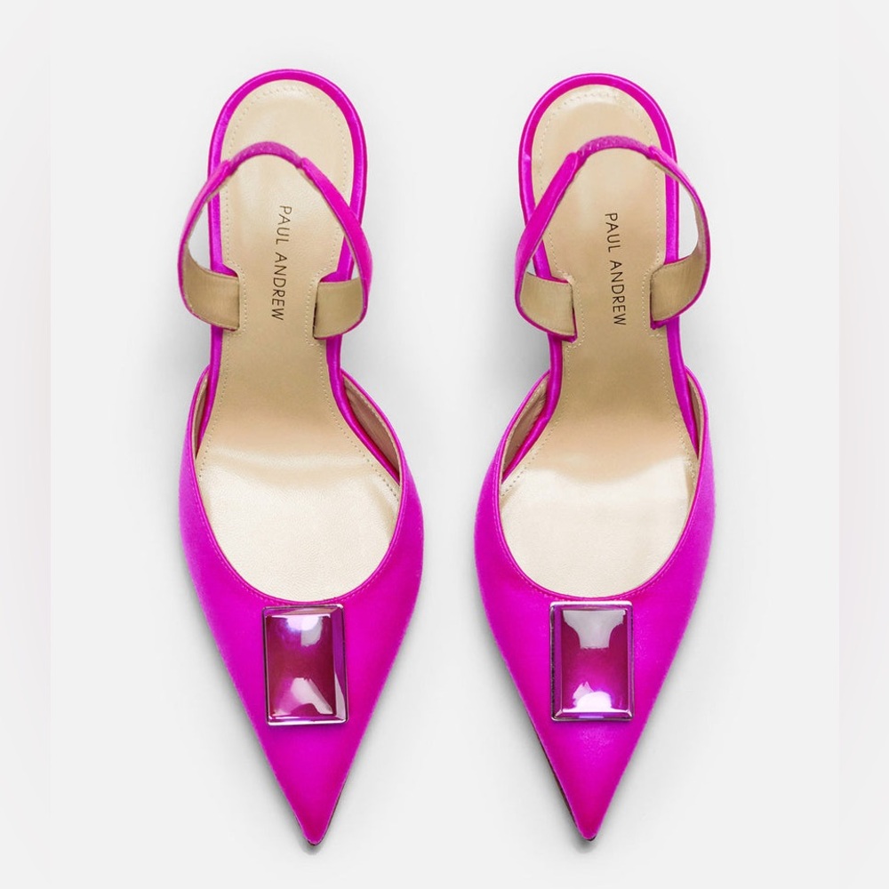 100% PAUL ANDREW Point Cube Halter-Back Pump Heels Size US 38.5